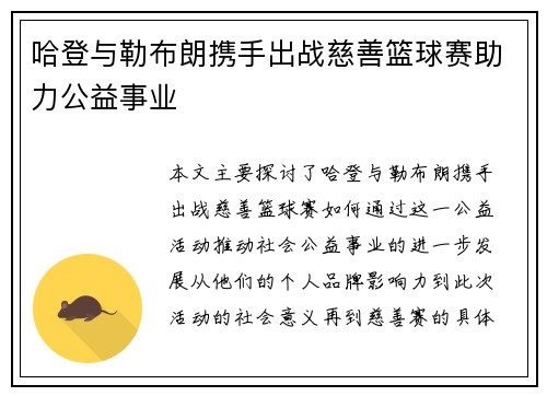 哈登与勒布朗携手出战慈善篮球赛助力公益事业