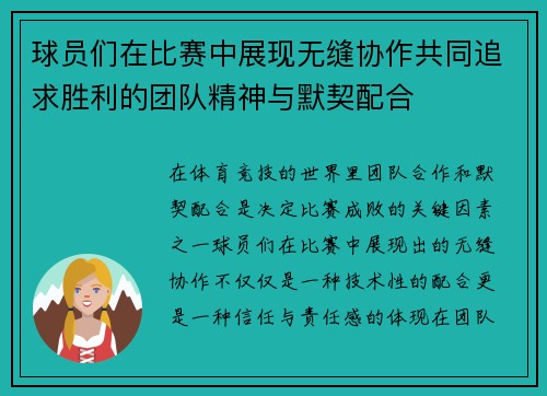 球员们在比赛中展现无缝协作共同追求胜利的团队精神与默契配合
