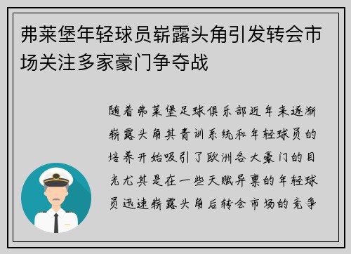 弗莱堡年轻球员崭露头角引发转会市场关注多家豪门争夺战